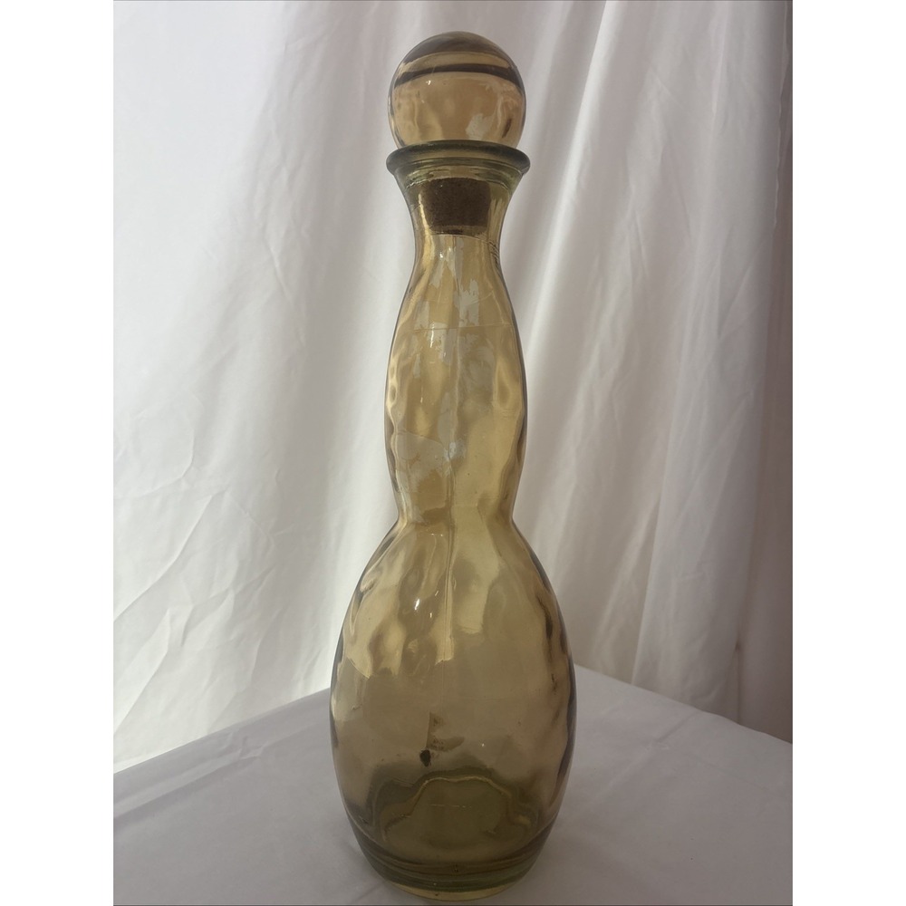 20” Vintage Amber Glass Decanter Bottle With Round Stopper-7lb Heavy Decorative